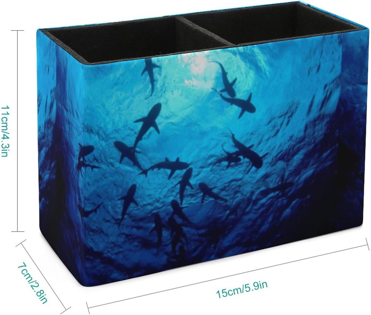 Pen Holder, Pencil Holder for Desk Organizer, Sea Ocean Animal Sharks PU Leather Pencil Cups Desktop Stationery Storage Makeup Brush Holder Pen Organizer for Office Home
