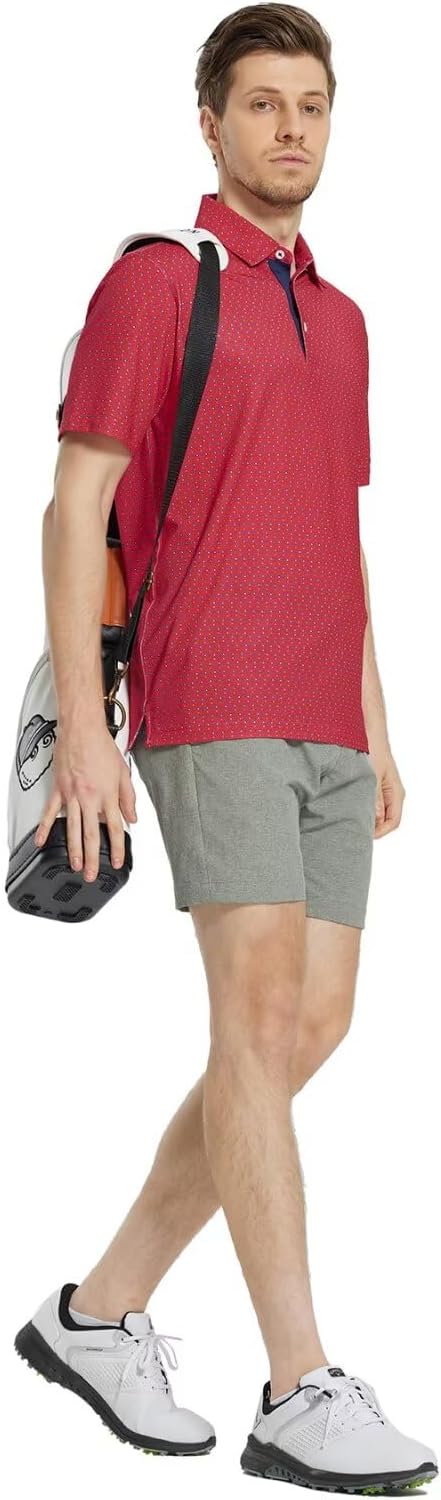 M MAELREG Mens Golf Shirt Short Sleeve Dry Fit Print Moisture Wicking Performance Patterns Collared Polo Shirt