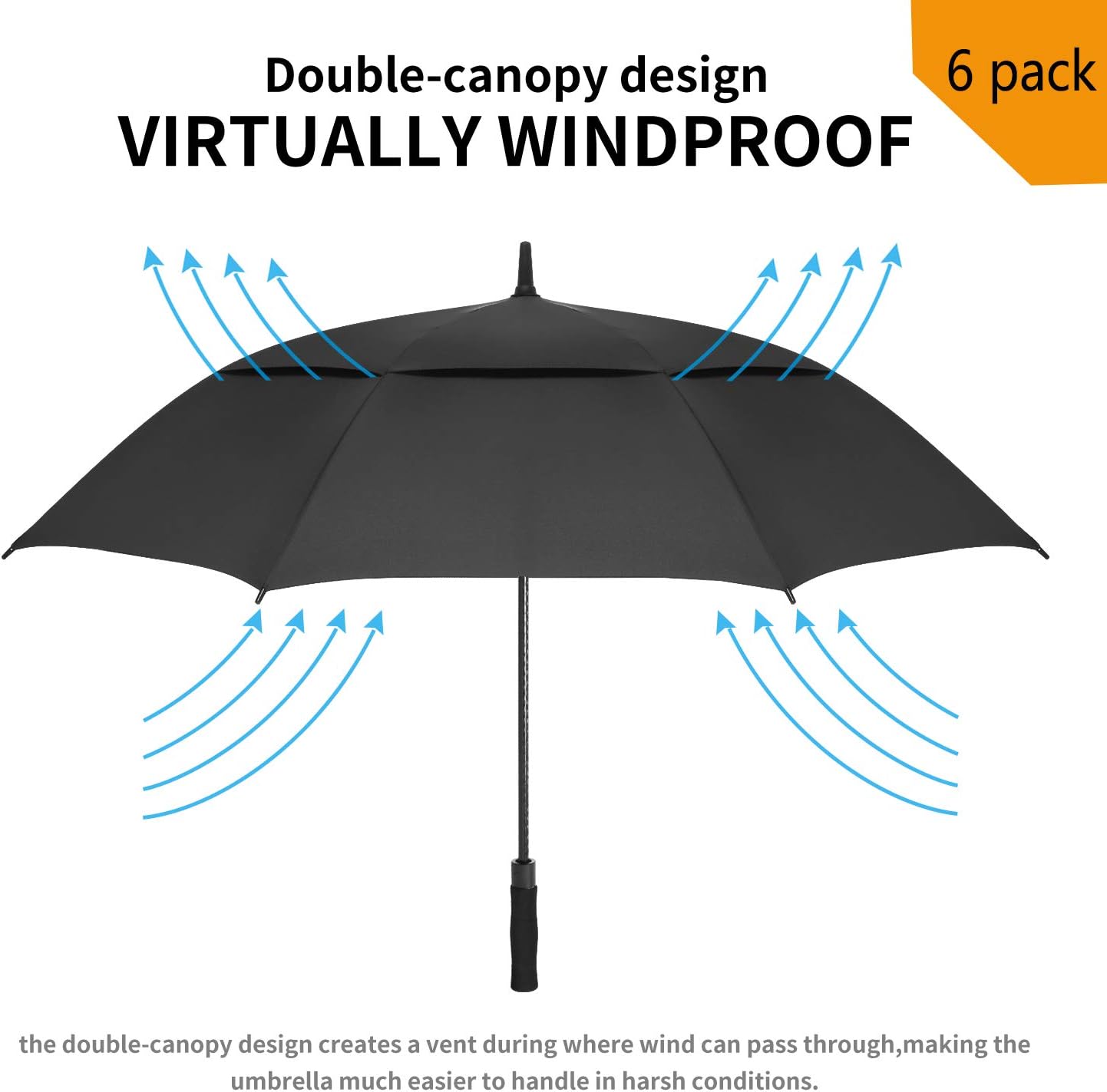 MRTLLOA 6 Pack Golf Umbrella 62/68 Inch Large Oversize Double Canopy Vented Automatic Open Stick Umbrellas for Men & Women