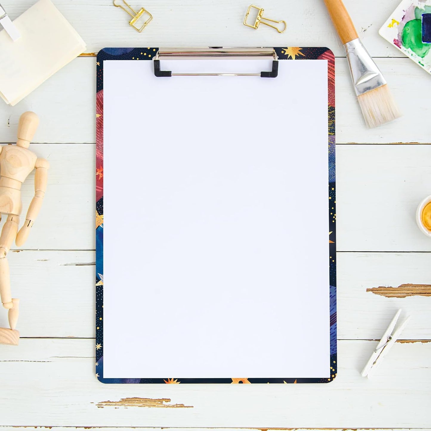 Galaxy Space Design Letter Size Plastic Clipboards for Students Women Man and Kids A4 Standard Size 8.7 x 12.5 with Low Profile Metal Clip