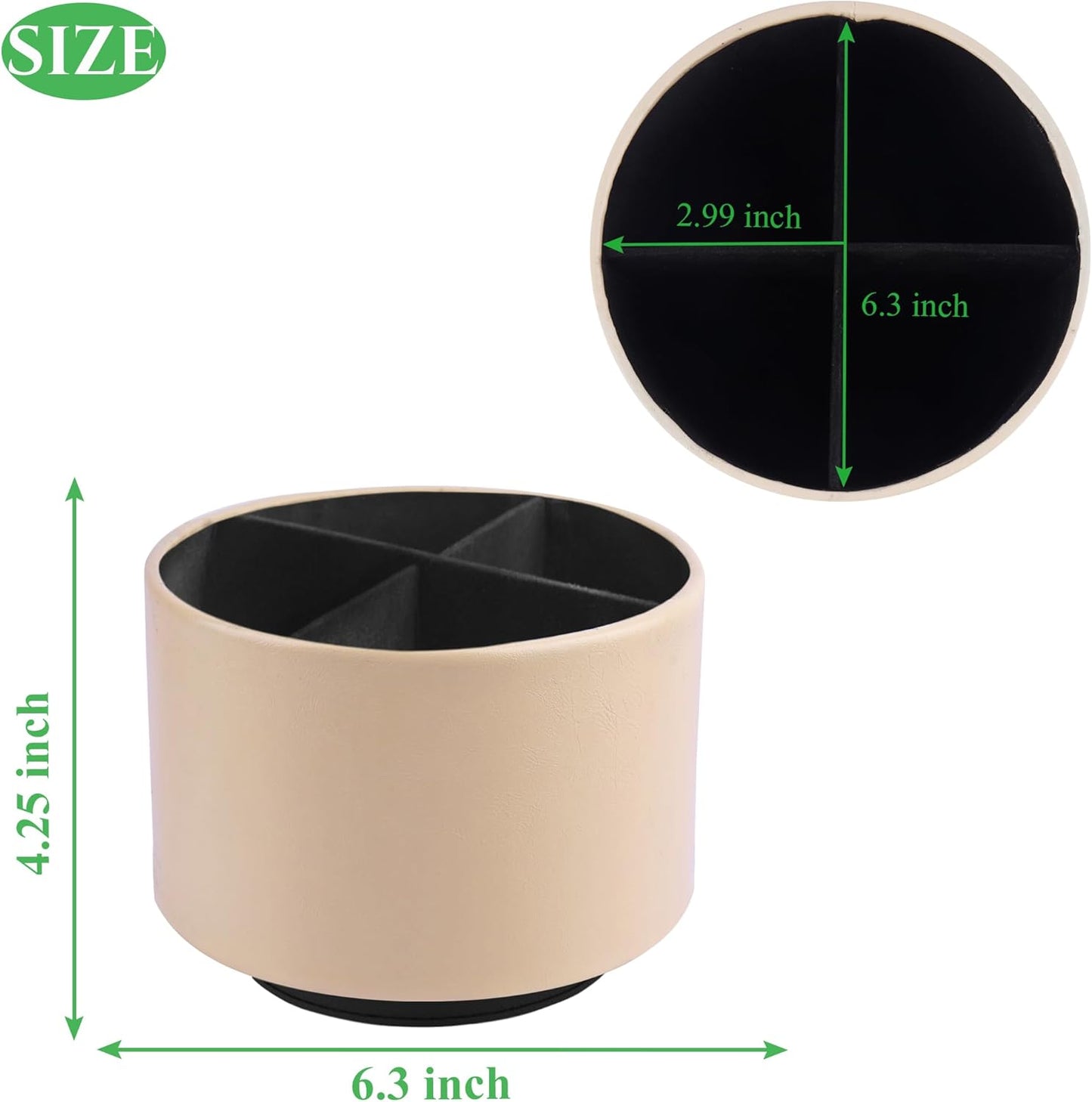 Hennaja Round Leather Art Supply Organizer,Remote Control Holder,360 Degree Spinning,Multi-Functional Pencil Holder,4 Compartments Desktop Stationary Organizer(1-Oil Apricot)