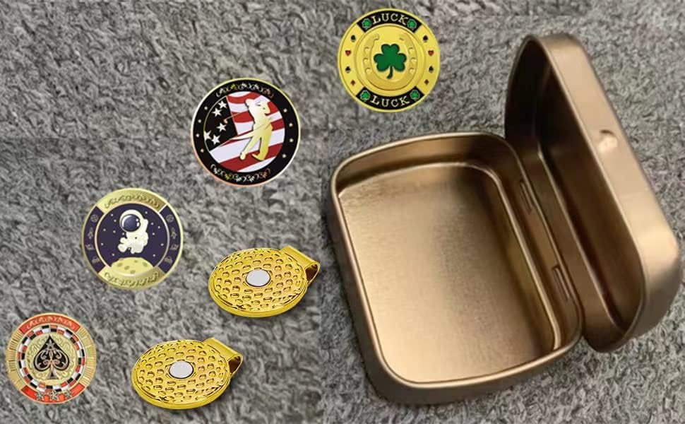 Jebor Golf Ball Markers with Hat Clips and Storage Box Value Sets for Men Women Golfer, Removable Attaches Easily to Golf Cap Premium Gifts Golf Ball Marker hat Clip