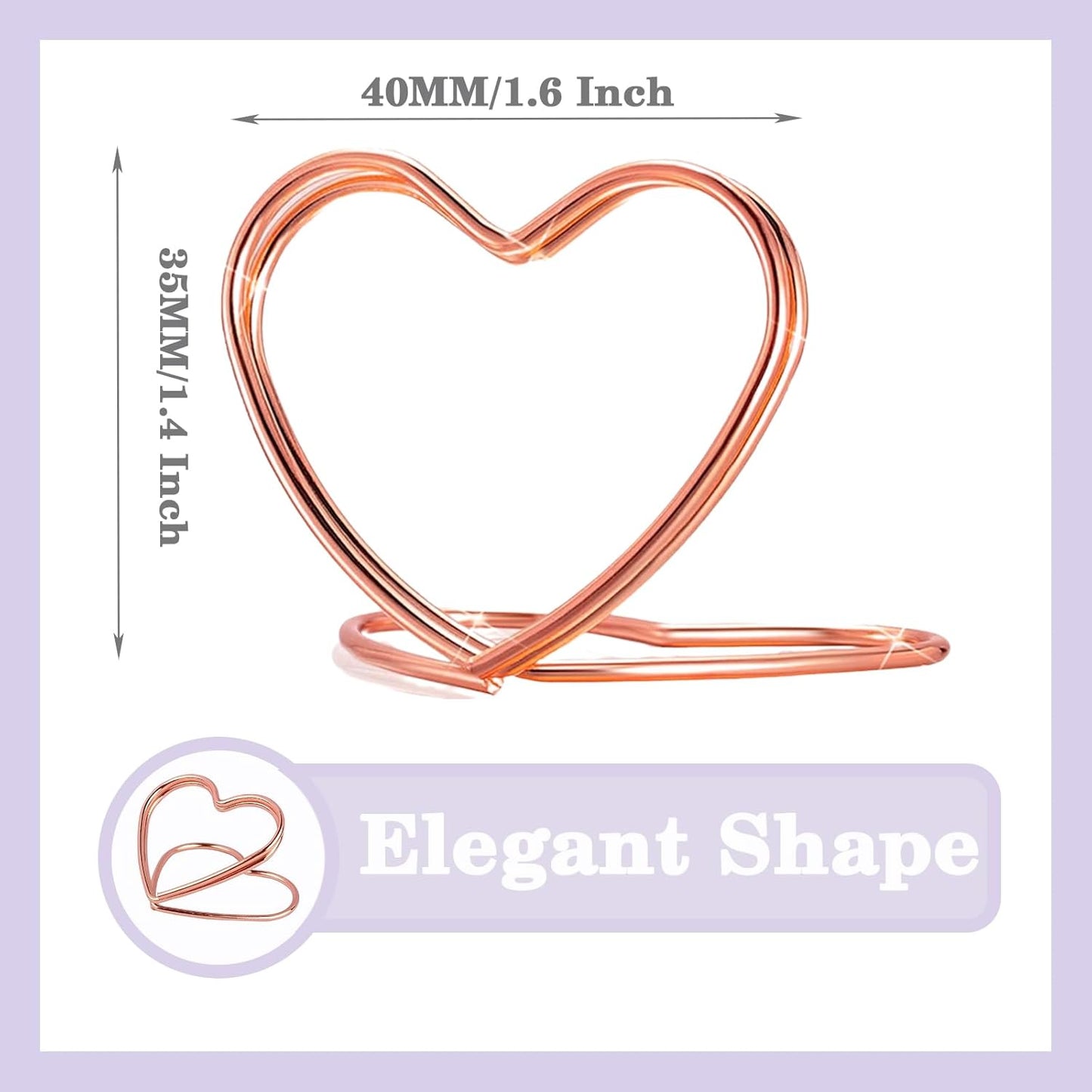 CUNGLIN Gold Table Number Place Card Holders 32 PCS, Heart Shape Photo Card Stand Business Card Card Holders for Wedding Party Mini PhotoPlaying Cards Holder Picture Menu Memo Christmas Card Clips