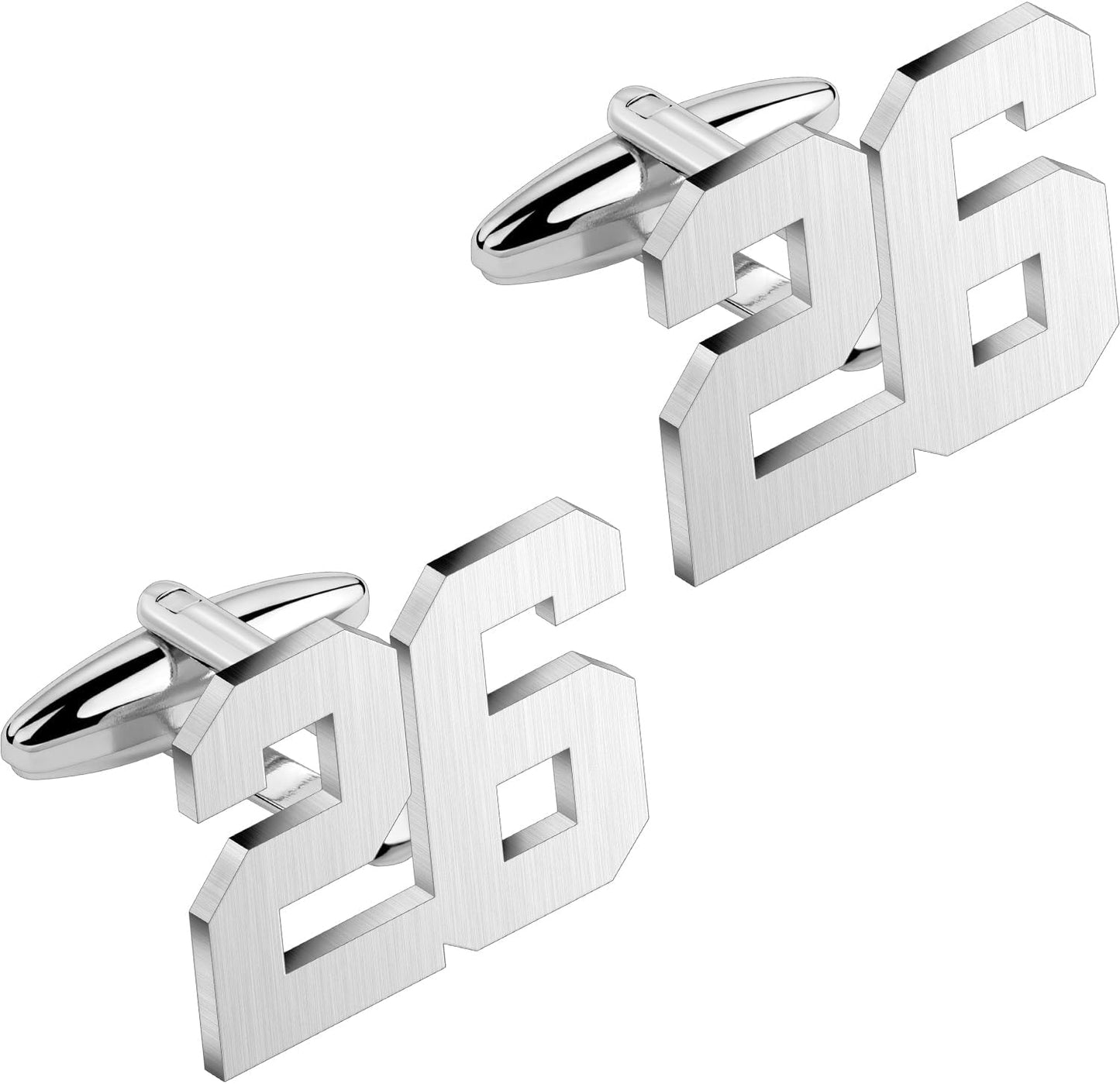 AMITER Mens Cufflinks with Number, Classic Silver Personalized Cuff Links for Men, Sport’s Day Casual or Formal Shirts