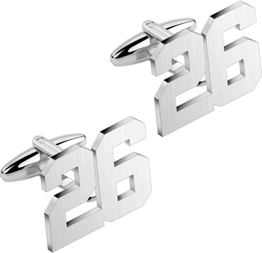 AMITER Mens Cufflinks with Number, Classic Silver Personalized Cuff Links for Men, Sport’s Day Casual or Formal Shirts