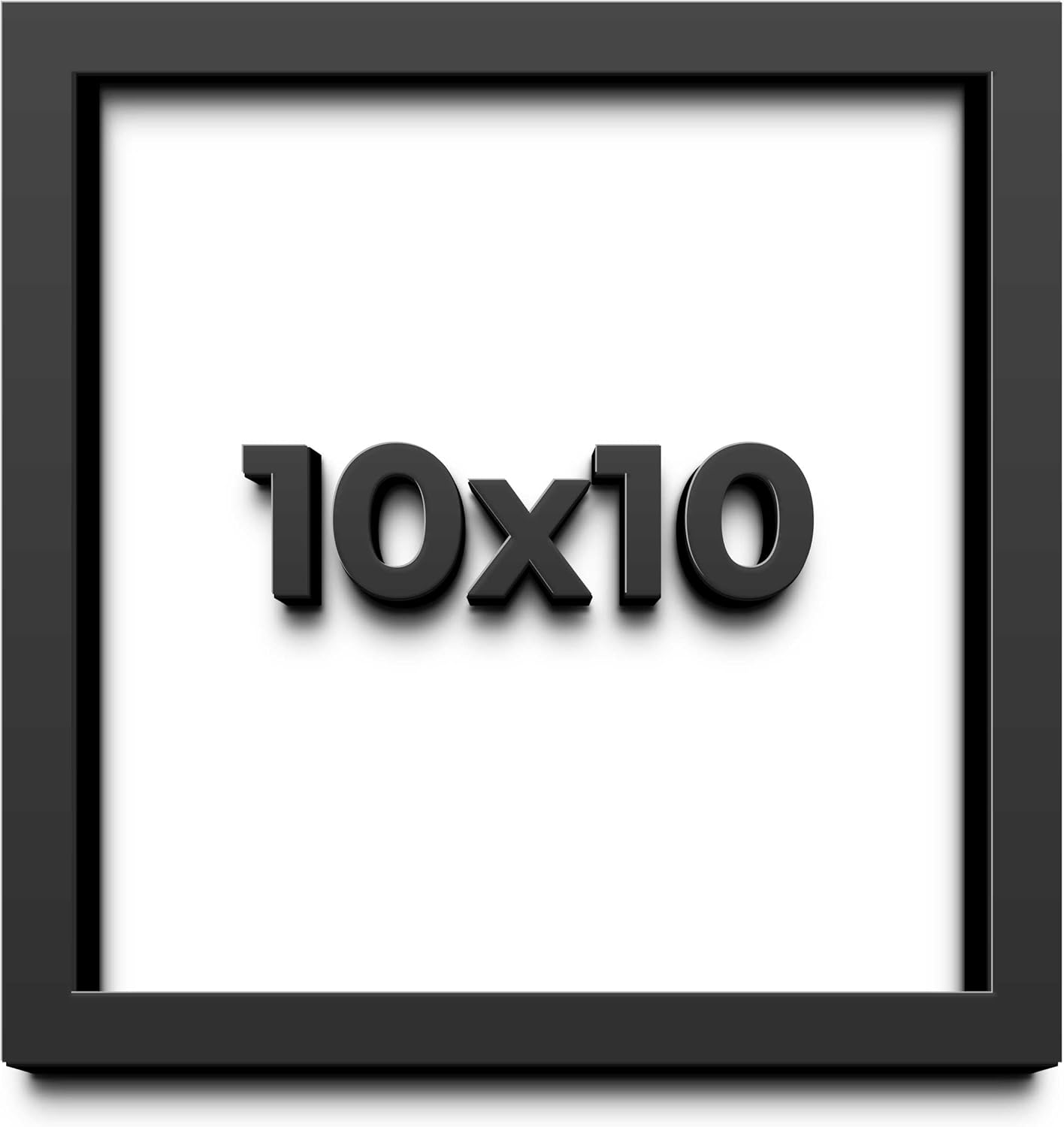 10x10 Shadow Box Black Solid Wood Display Frame with White Acid-Free Backing UV Acrylic & Hanging Hardware - with 3/4" Usable Depth
