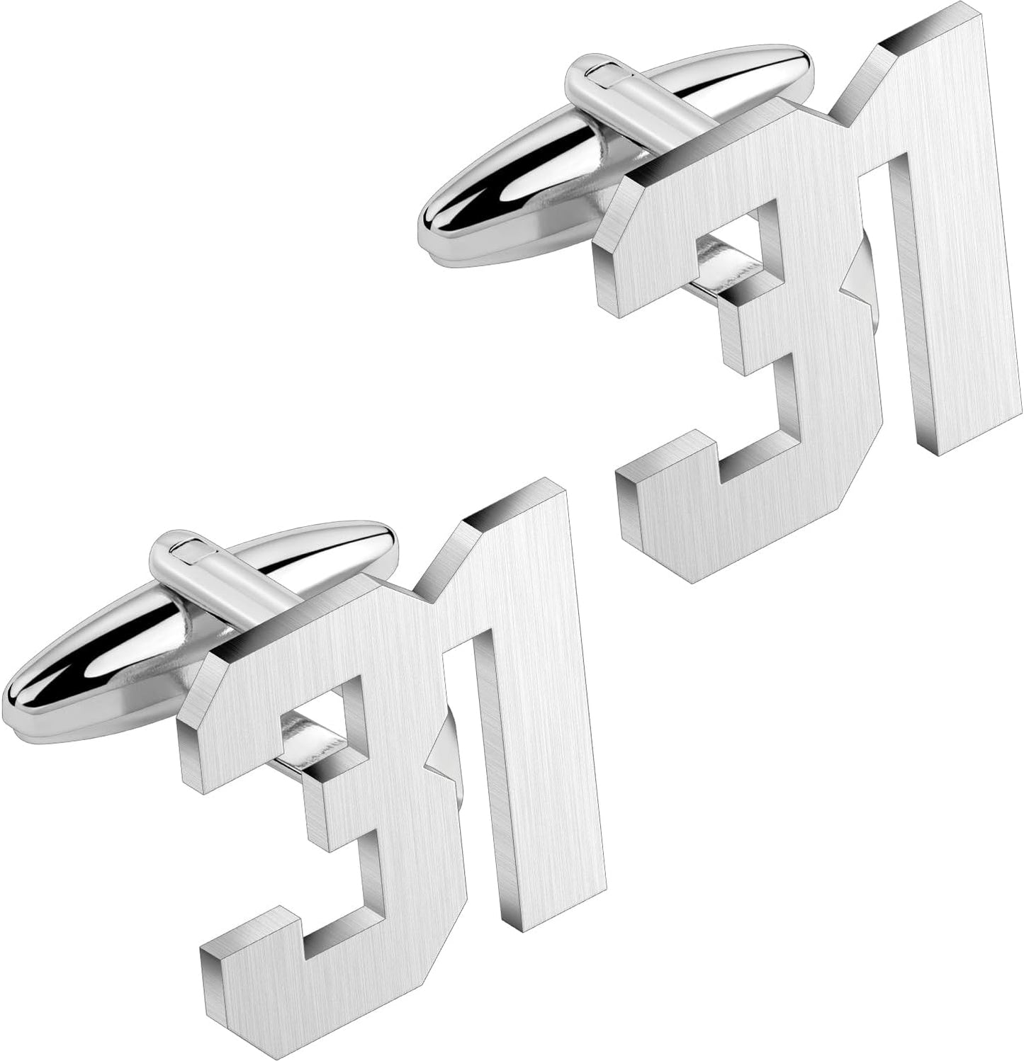 AMITER Mens Cufflinks with Number, Classic Silver Personalized Cuff Links for Men, Sport’s Day Casual or Formal Shirts