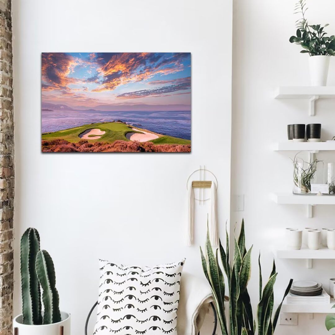 HJY Art USA California Golf Course Wall Art Sunset landscape Canvas Wall Decor Blue Green Abstract Painting Poster for Home Decor Living Room Bedroom Bathroom Office Artwork (28 x 44 inch)