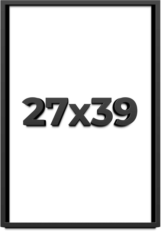27x39 Shadow Box Black Solid Wood Display Frame with White Acid-Free Backing UV Acrylic & Hanging Hardware - with 3/4" Usable Depth