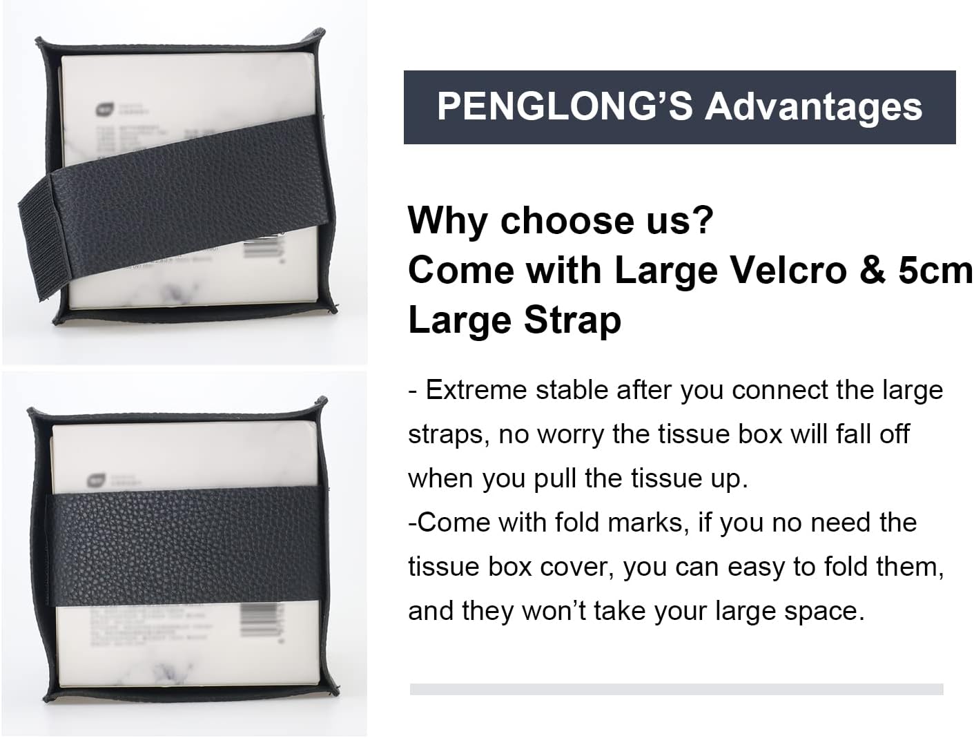 Tissue Box Cover 5X5X5'' PU Leather Tissue Holder Square Tissue Cube Box Organizer for Bathroom Vanity Countertop, Car, Night Stands, Office, Home, Kitchen (1Pack, Black)