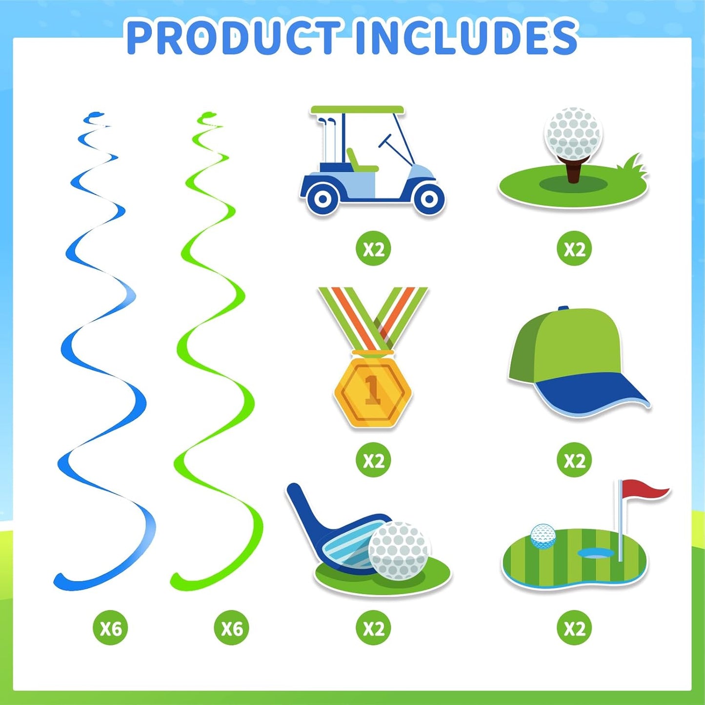 Kaluofan 24PCS Golf Birthday Decorations, Golf Themed Party Decorations for Sports Themed Game Day Birthday Party Favor Supplies