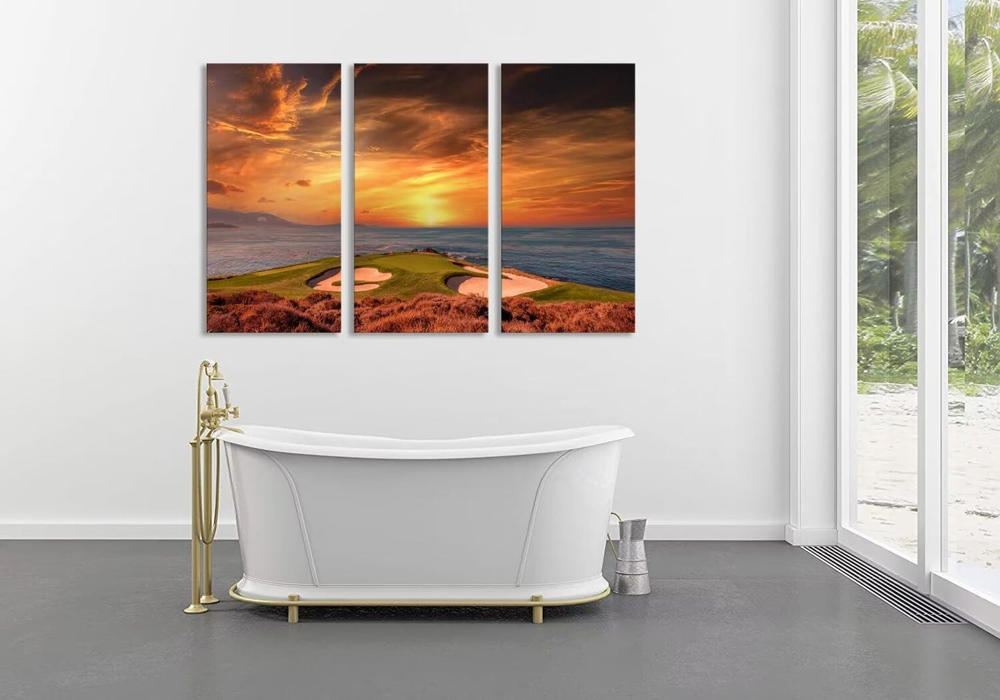 Pebble Beach Golf Course Wall Art for Living Room Bedroom Bathroom Home Decorations Monterey California Golf Course Pictures Posters Framed Artwork Canvas Prints Ready to Hang(12''W x 24''H x3)