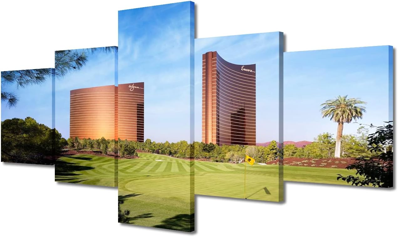 5 Panels Wynn Las Vegas Golf Course Wall Art Canvas Prints Nevada USA Nature Landscape Picture Home Decor Pictures for Living Room Bedroom Office Poster Paintings Framed Ready to Hang - 50"W x 24"H