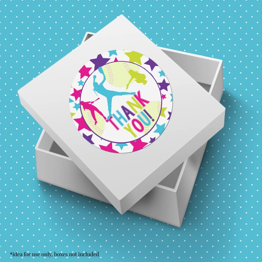 Batter Up Softball Themed Birthday Party Sticker Labels, 40 2" Party Circle Stickers by Amanda Creation, Great for Party Favors, Envelope Seals & Goodie Bags