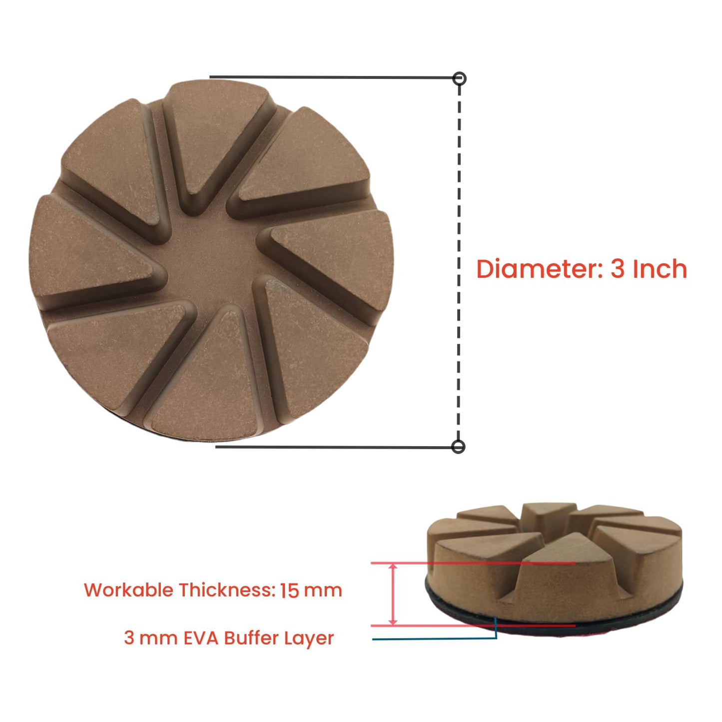 Hybrid Diamond Ceramic Polishing Pucks, Aggressive Concrete Terrazzo Floor Hook n Loop Grinding Pads, 3 Inch Long Using Life Transitional Discs,30# 3 PCS