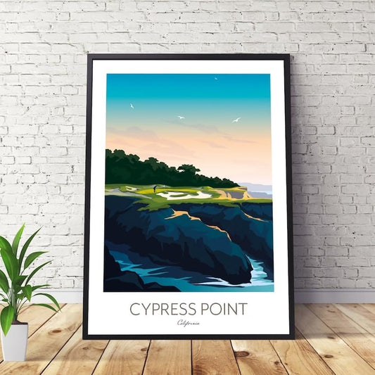 Cypress Point Golf Poster - Pebble Beach California, California Golf Course Print, Golf Art Wall Decor, Coastal Golf Landscape, Scenic Golf Illustration, Golfer Gift, Sports Artwork (Unframed) (12x18)