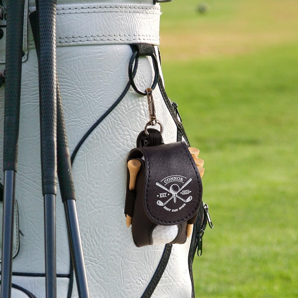 CALLIE Personalized Golf Ball & Tee Holder - Custom Name on Leather Golf Pouch with Belt Clip, Gifts for Golfers