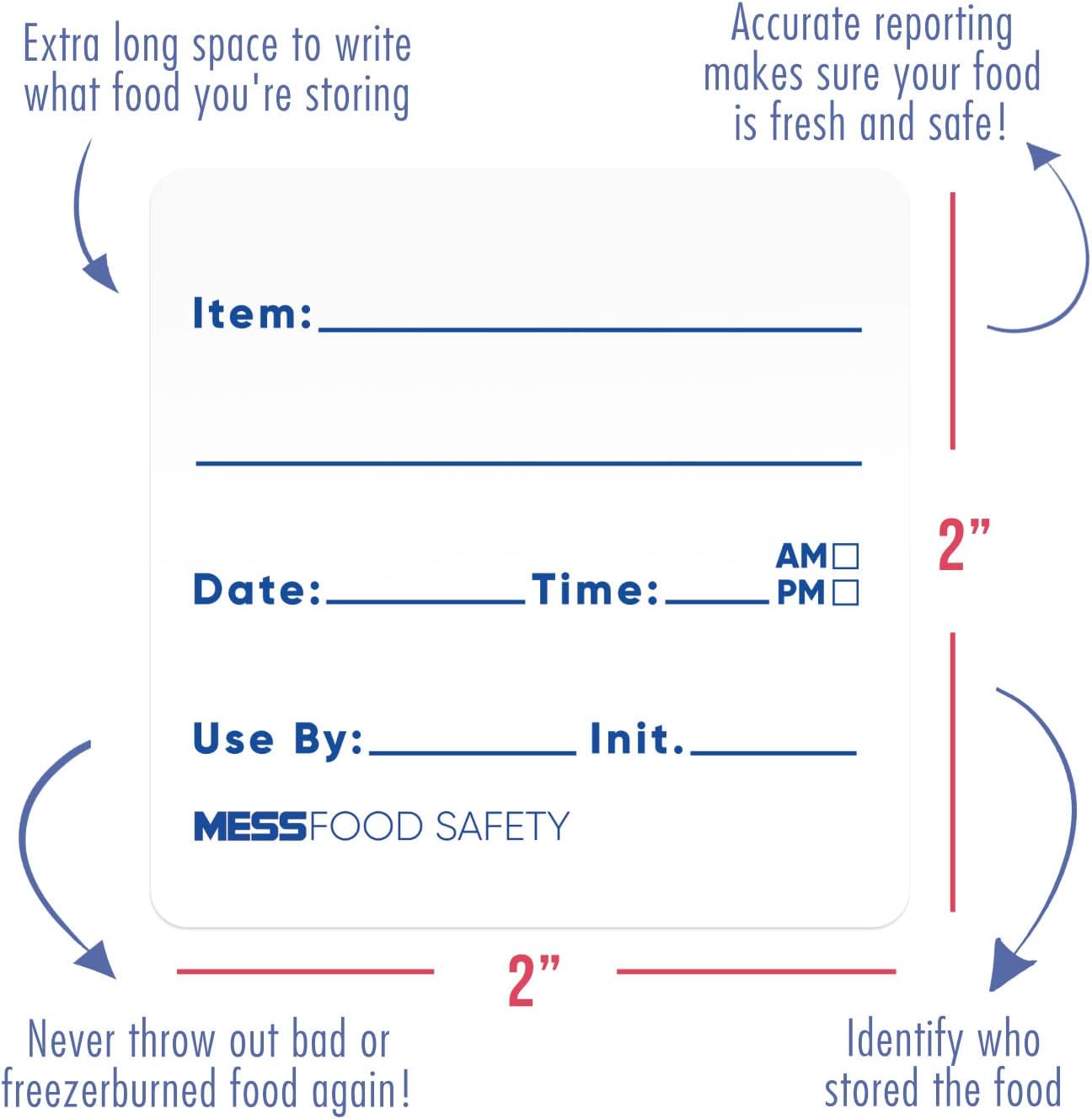 MESS Dissolvable Food Labels, Fill-in, 2x2 200/Roll - Dissolves in 30 Seconds or Less - Removable Pantry, Meal Prep & Food Storage Labels – Canning & Freezer Use