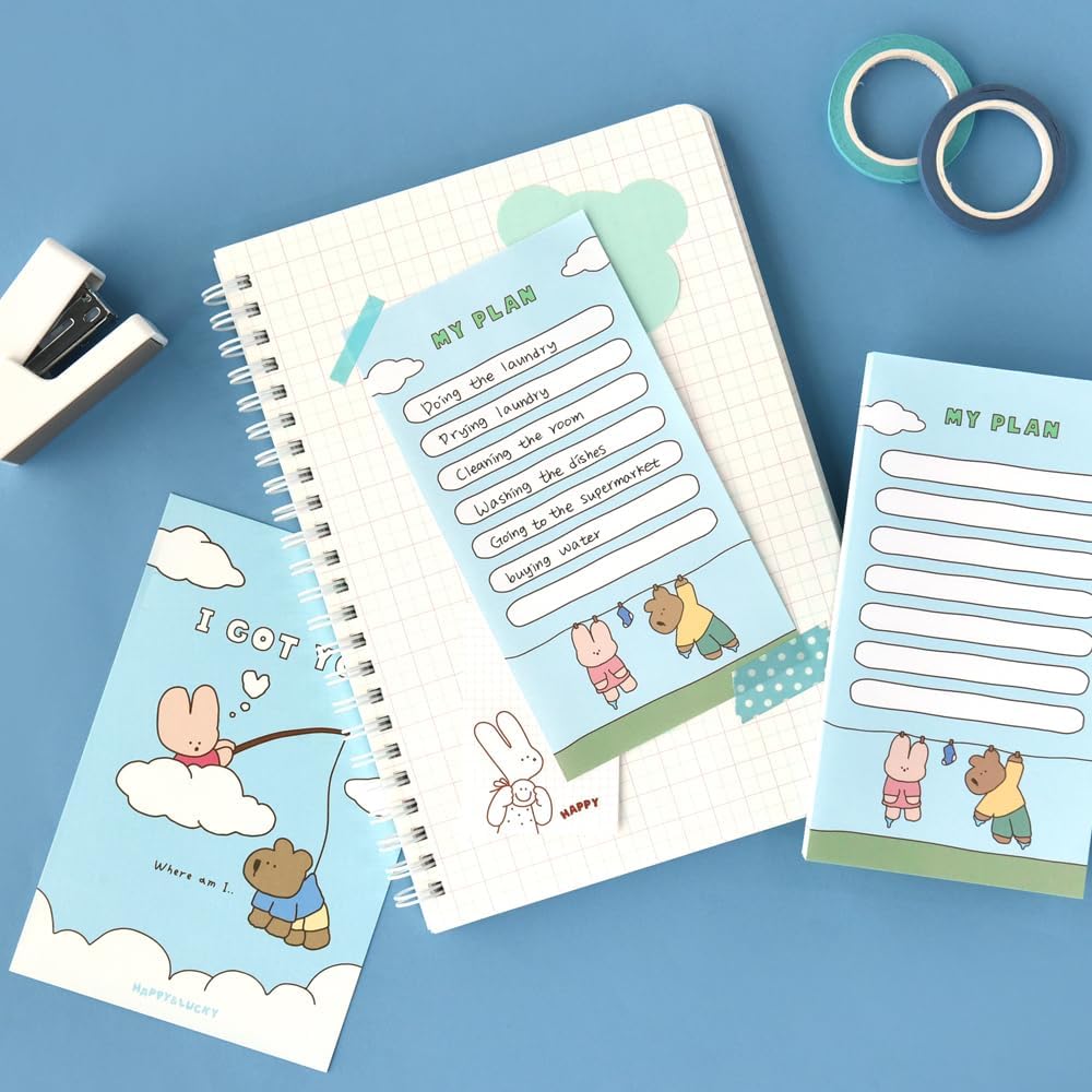 Monolike Memopad Happy and Lucky Littles Series.1 4P SET - 4 Packs, 4 Different Designs, 80 Sheets Per Pad, Total 320 Sheets, Note pads, Writing pads, 80x148mm