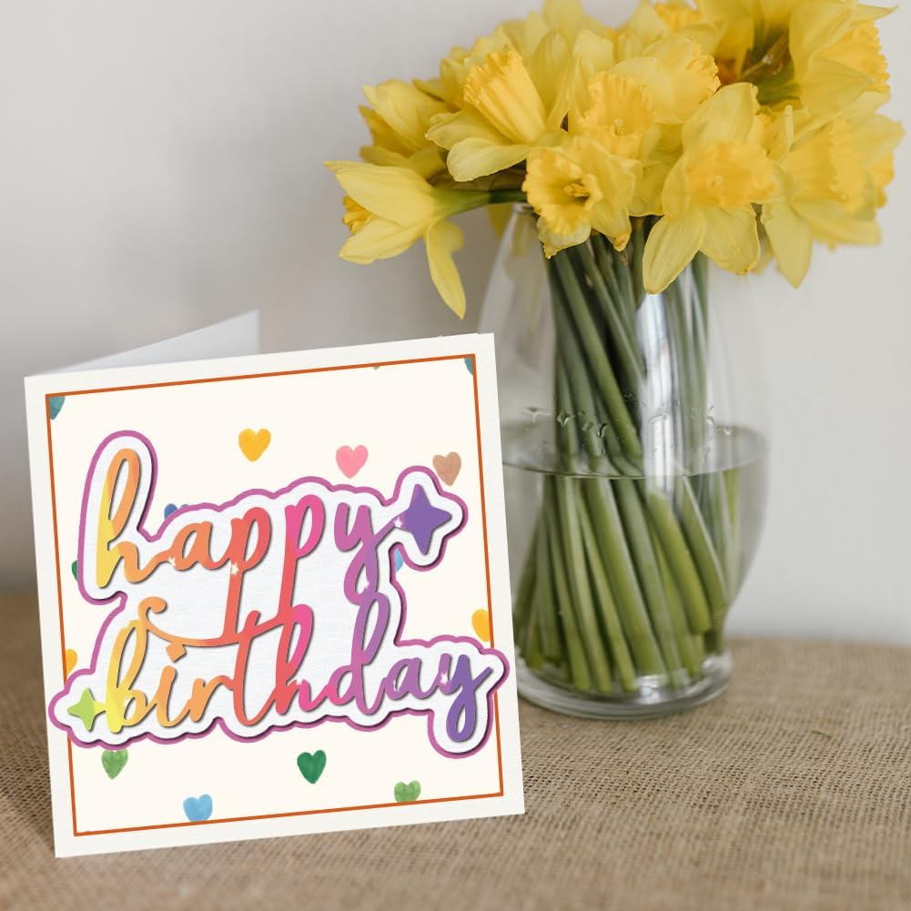 MAYJOYDIY Birthday Theme Cutting Dies Happy Birthday Words Metal Die Cuts Template Cake Candle Balloon Crown Embossing Carbon Steel Stencils for Card Making Scrapbooking Album Gift Decoration