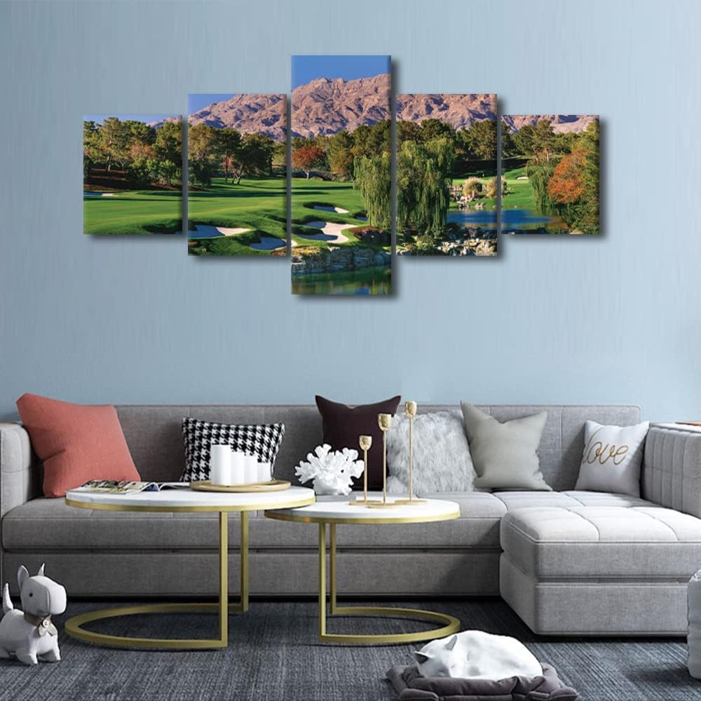 5 Panel American Nevada Wall Art Canvas Prints Shadow Creek Golf Course Home Decor Pictures Modern House Decor for Living Room Bedroom Office Wall Decorations Painting Framed Ready to Hang - 50"Wx24"H
