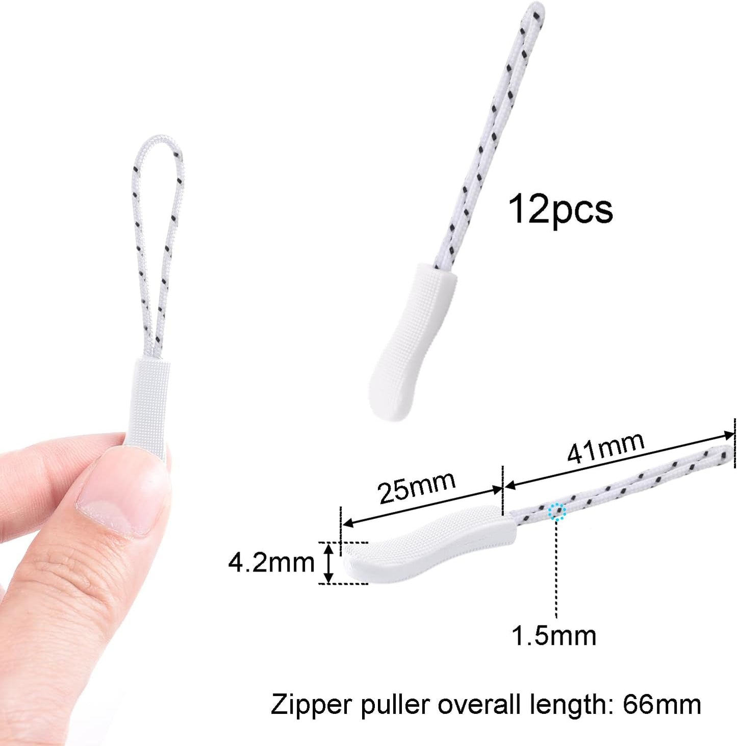 12Pack Zipper Pull Replacement, Golf Bag Zipper Pull Replacement Tab for Backpack, Jackets, Pants, Boots, Coats, Luggage - White(Universal Extender)