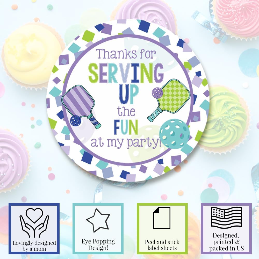 Pickleball Birthday Party Thank You Stickers for Kids – 40 2" Round Labels – Pickleball Themed Party Favor Stickers, Gift Bag Labels & Envelope Seals by Amanda Creation