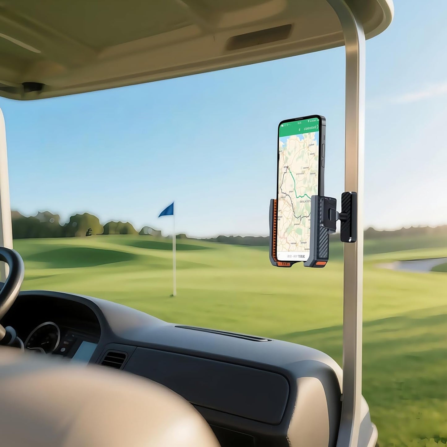 Golf Cart Phone Holder Magnetic - N52 Magnets 360° Rotation Dual Lock System Fits iPhone & Samsung | Golf Cart Phone Mount for EZGO, Club Car, Yamaha | Golf cart Accessory & Great Gift