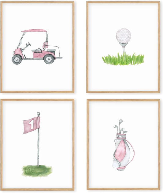 Boat Wades Pink Golf Nursery Decor Unframed Wall Art Prints,Golf Flag Posters & Prints For Home Boys Girls Room Decor,Pink Sports Nursery Posters Pictures 8x10 Set Of 4