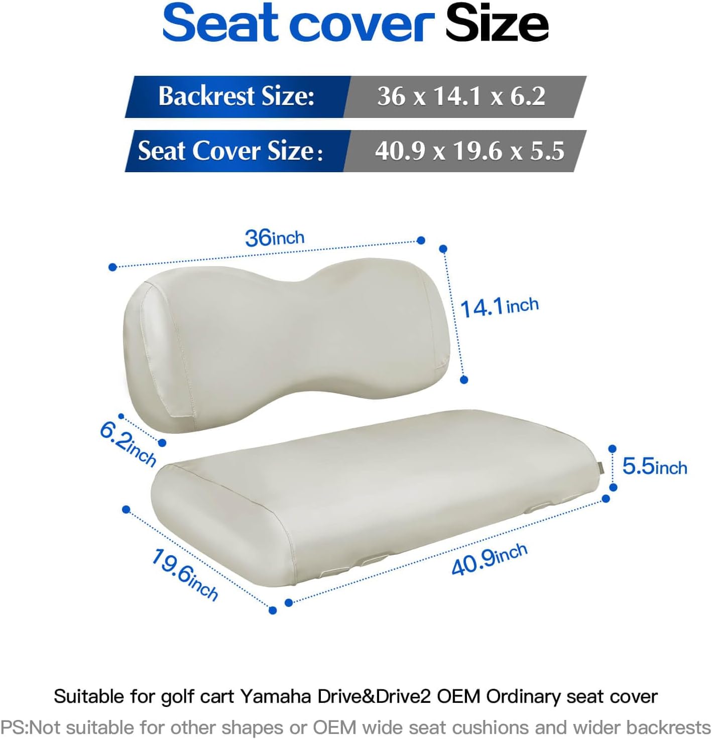 NOKINS Golf Cart Front Seat Covers,Waterproof Leather Seat Cover Fit for Yamaha Drive&Drive 2,No Stapler,Golf Cart Vinyl Replacement Seat Cover, Oyster Grey