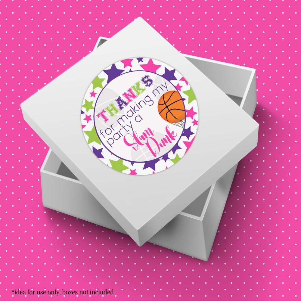 Cute Basketball Sports Lover Birthday Party Stickers for Girls, 40 2" Party Circle Labels for Favors, Envelope Seals & Treat Bags