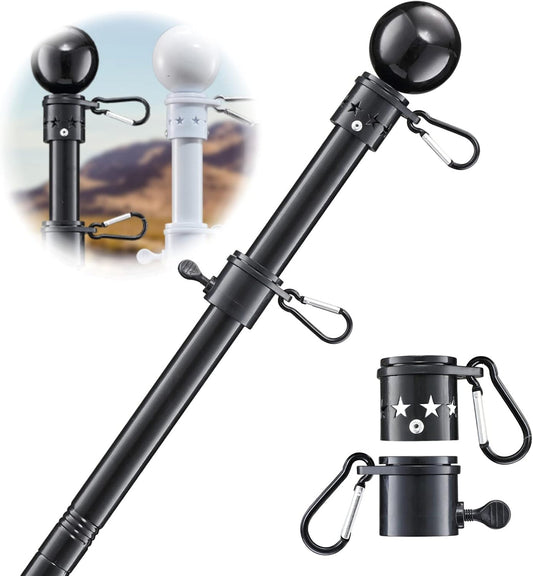 Flag Pole for Outside House - 6ft Heavy Duty Metal Flag Pole Kit, Tangle Free Spinning Flagpole Holder For Outdoor Porch Residential Decoration - Black