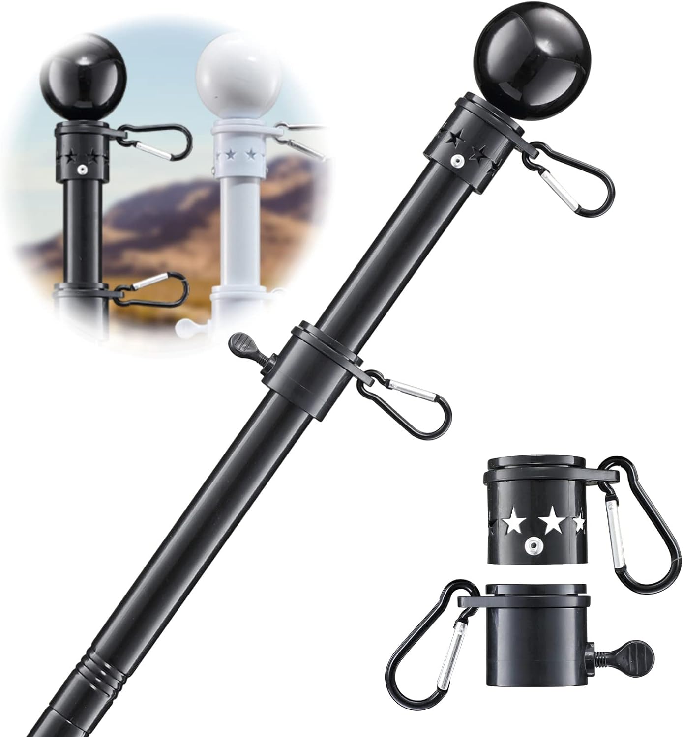 Flag Pole for Outside House - 5ft Heavy Duty Stainless Steel Flag Pole Kit, Tangle Free Spinning Flagpole Holder For Outdoor Porch Residential Decoration - Black