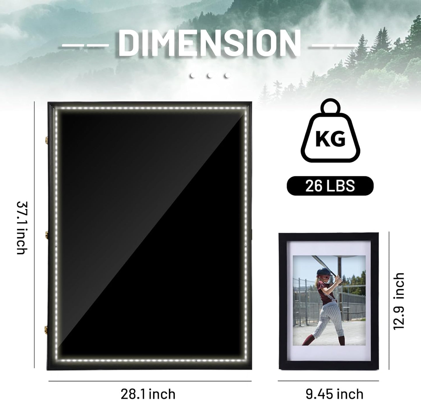 CDEN XL LED Jersey Frame, Extra Large Jersey Frame Display Case, Sweater Display Case, with 98% UV Protection, Hangers, LED Light Strip, with Baseball Case, Photo Frame, Power Bank Included (1-Pack)