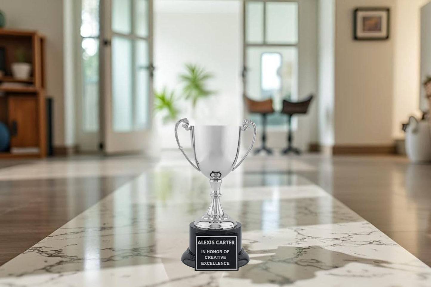 Elite Nickel-Plated Metal Trophy Cup – Custom Engraved Award Polished Finish on Ebony Wood Base, Premium Recognition for Golf, Tennis, Corporate Awards, Championship Events & Competitions