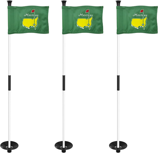 3FT Golf Flagpole with Mini Masters Flag, Double-Sided Silk-Screened, Ideal for Backyard Practice Putting Green, 3-Pack