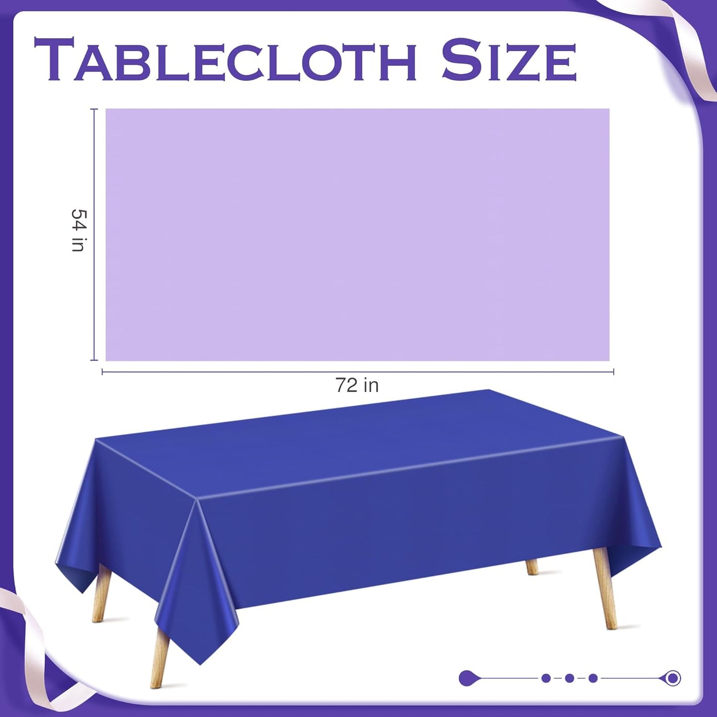 4 Pieces Blue & Purple Series Rectangle Tablecloth, 54x72" Solid Color Waterproof & Spillproof Disposable Plastic Table Cover, Durable Party Tablecloth for Dining, Buffet, Picnic, Outdoor Events