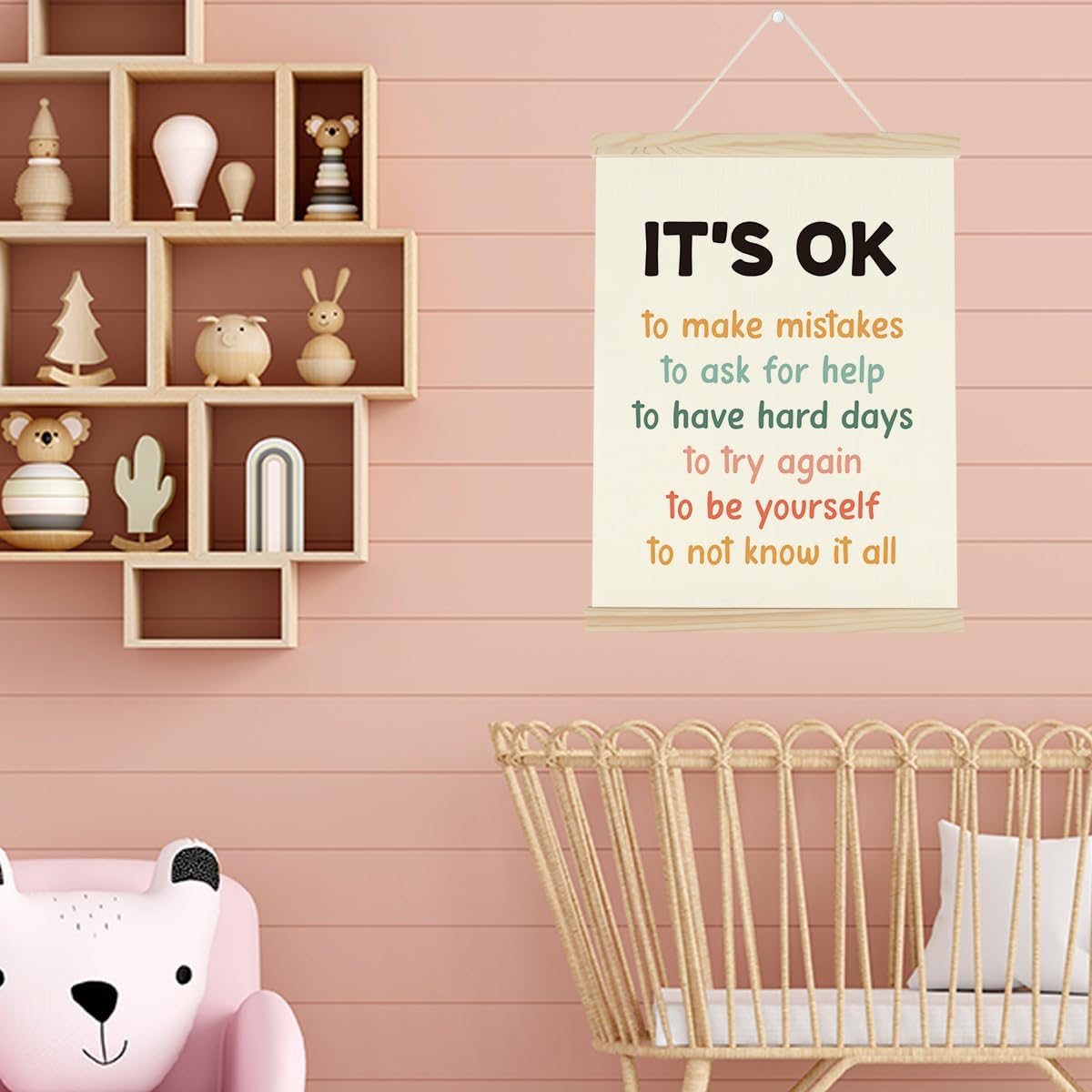 WINGTECA Affirmations for Kids Poster Hanger Frame Classroom Back to School Decorations It's ok to Make Mistakes Colorful Wall Hanging Banner Decor for Classroom Kids Room 12x16Inch