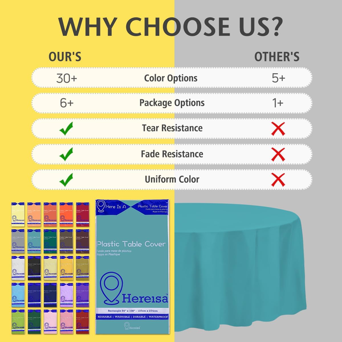 Brand Round Aqua Plastic 84" Disposable Tablecloth (3 Pack), Party & Event Decorative Cover