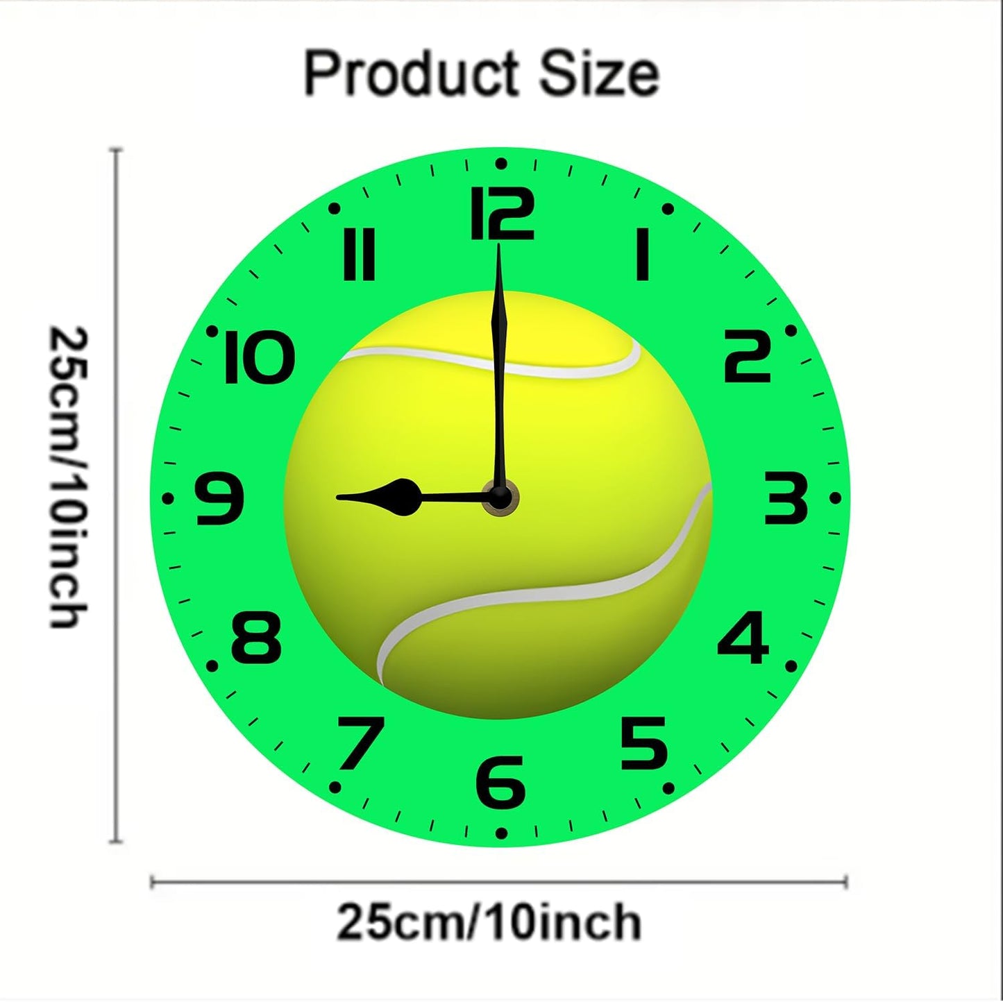 Soliyoahee Tennis Clock Round Wooden Wall Clock Home Decor Silent No Tick Battery Powered for Living Room Bedroom Kitchen Bathroom 10inch