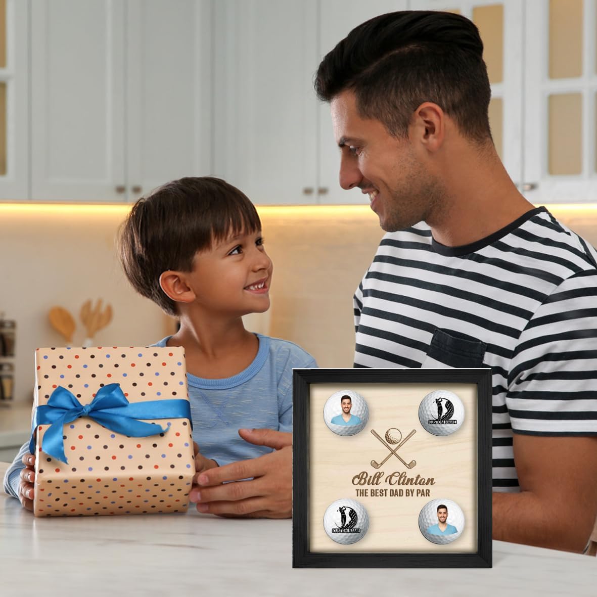 Personalised Golf Ball Holder Frame Custom Photo Name Golf Ball Display Case Wooden Golf Shadow Box Golf Ball Markers Hanger Desk Decor Gift for Men Dad Grandpa Family (Golf Ball Display Holder - 4)