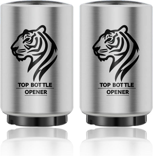 2PCS Automatic Beer Bottle Opener with Magnetic Cap Catcher, Pop The Top Stainless Steel Bottle Cap Mover Handed Lid Opening Spring Loaded Push&Pop for Kitchen Bar Home Restaurant Utensils Beer Gift