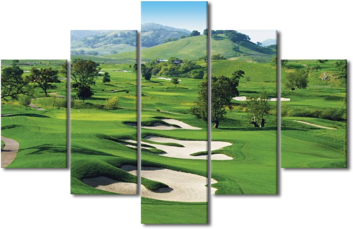 American Golf Course Wall Art CordeValle Green Golf Course Scenery Wall Art Canvas Print US USA Themed Home Decor Painting Poster 5 Panels for Living Room Bedroom Framed Ready to Hang - 60"W x 40"H