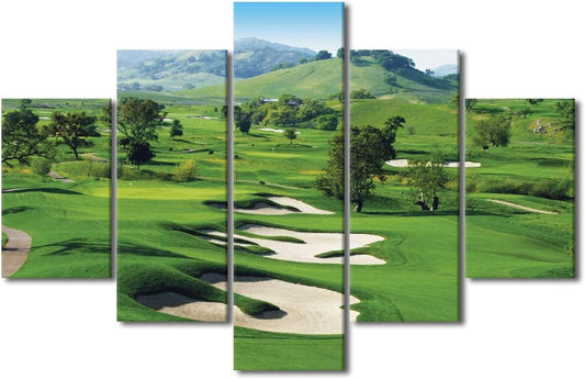 American Golf Course Wall Art CordeValle Green Golf Course Scenery Wall Art Canvas Print US USA Themed Home Decor Painting Poster 5 Panels for Living Room Bedroom Framed Ready to Hang - 60"W x 40"H