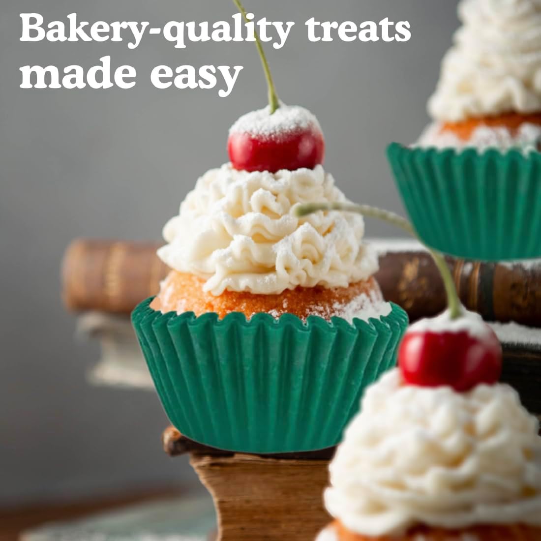 Regency Wraps Greaseproof Professional Grade Baking Cups, Pack of 40, Standard Liners, Green Solid, for Cupcakes, Muffins, Candy, Non Stick