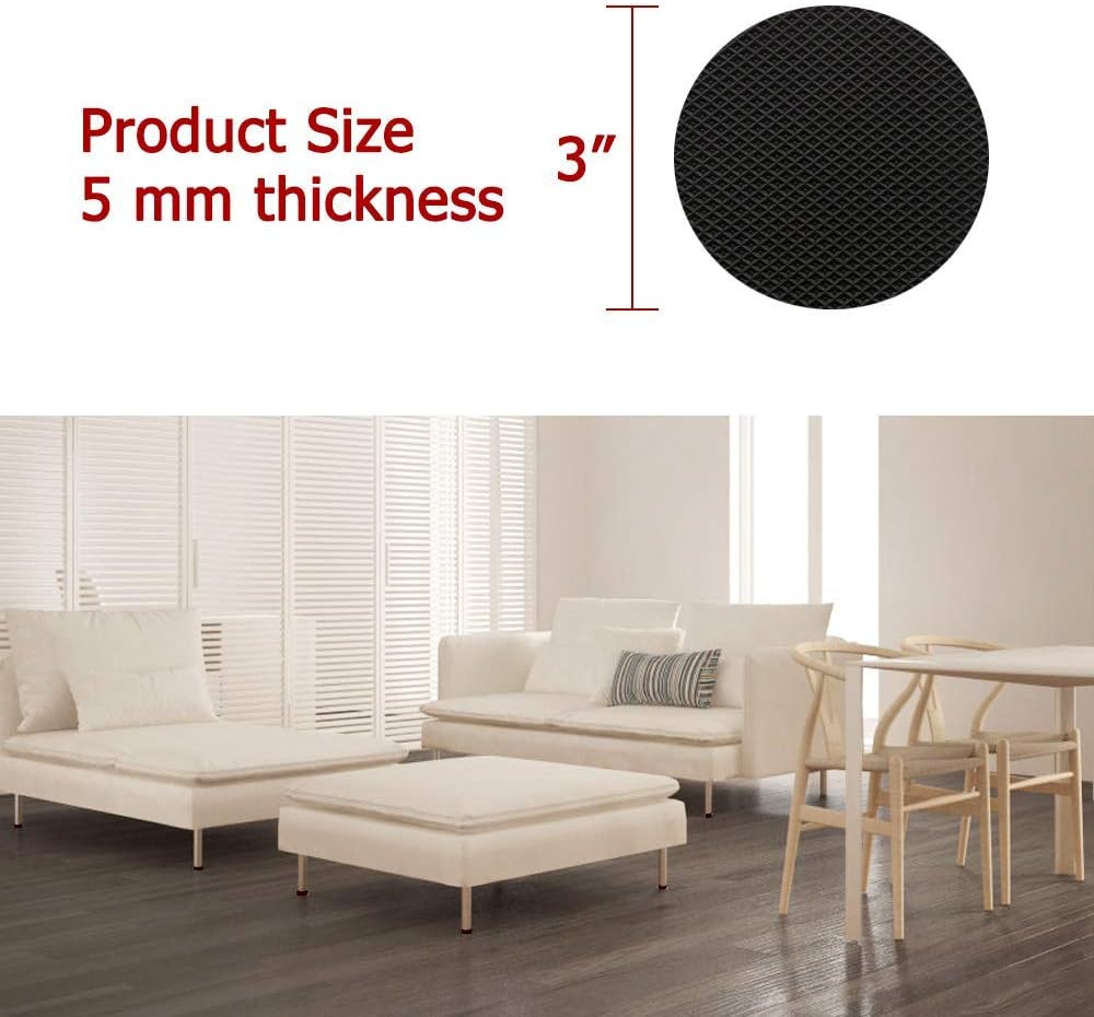 Yelanon Non Slip Furniture Pads -12pcs 3’’ Furniture Grippers, Non Skid for Furniture Legs,Self Adhesive Rubber Feet Furniture Feet, Anti Slide Hardwood Floors Protectors for Keep Couch Stoppers