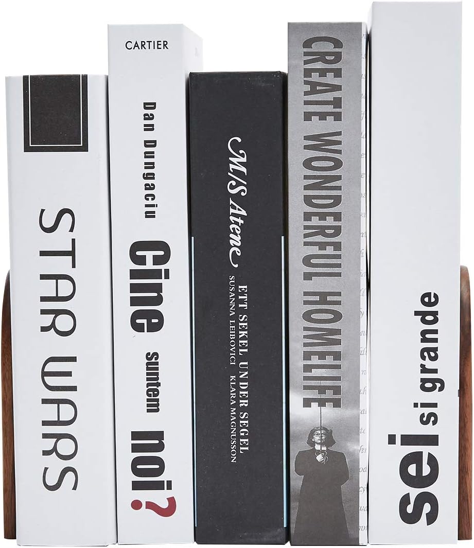 Pandapark Wood Bookends,Non-Skid Bookend for Shelves,Heavy Duty Bookends,Book Stand for Books/CDs,1 Pair