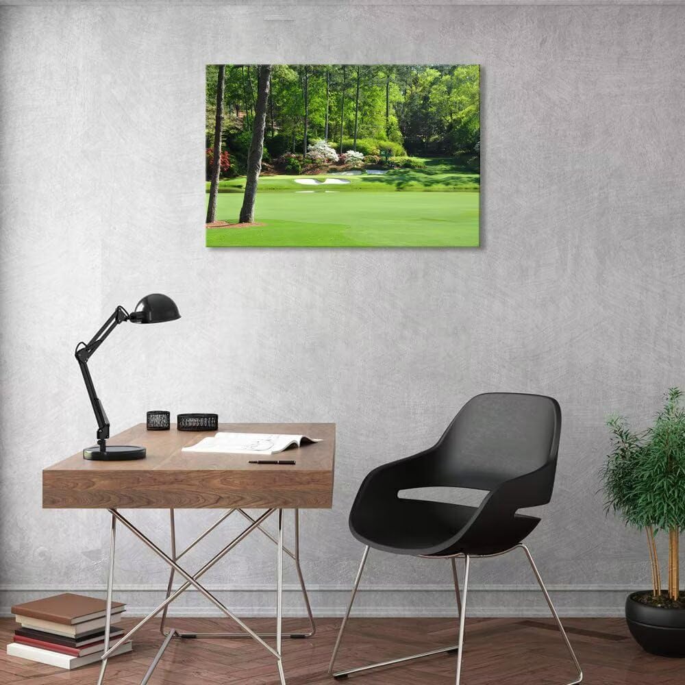 Augusta National Golf Club 12th Hole Wall Art for Living Room Bedroom Bathroom Home Decorations Golf Art Augusta Golf Course Poster Prints Golf Art Framed Ready to Hang(24''H x 36''W)