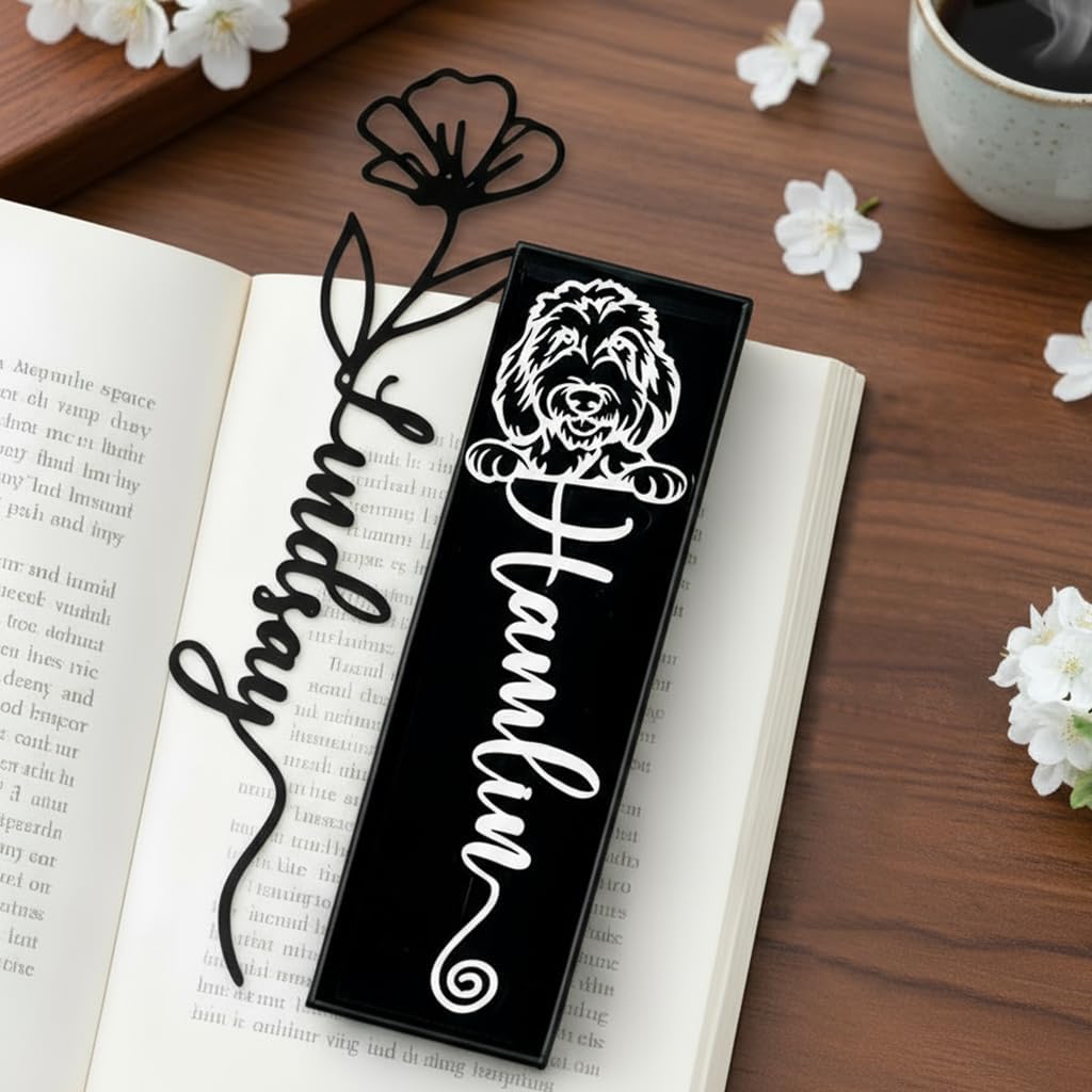 Personalized Bookmark Custom Metal Bookmark with Name Pet Face Book Lover Gifts for Women Men Reader Teacher Birthday