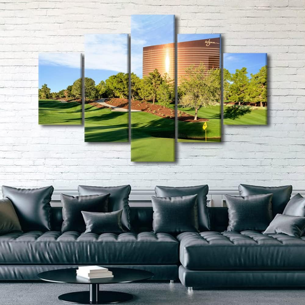 5 Piece Nevada USA Wall Art Wynn Las Vegas Green Golf Course Scenery Painting Prints Artwork Modern Home Decor Canvas Wall Art for Home and Office Wooden Decoration Framed Ready to Hang - 60"W x 40"H